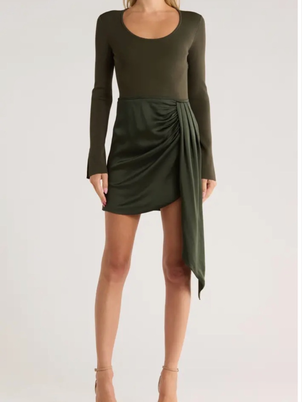 NWT SIMKHAI Springer Moss Green Long-Sleeve Mixed Media Mini Dress